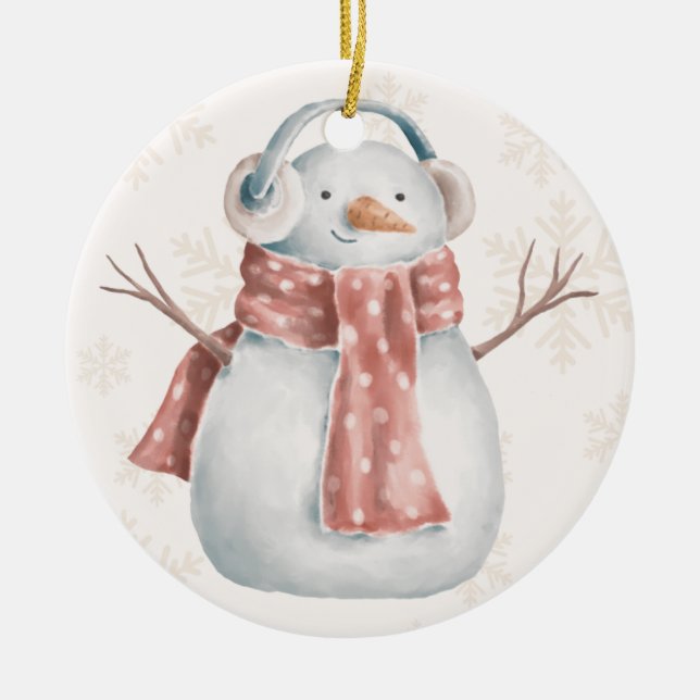 Creamy Snowman Ceramic Ornament (Front)