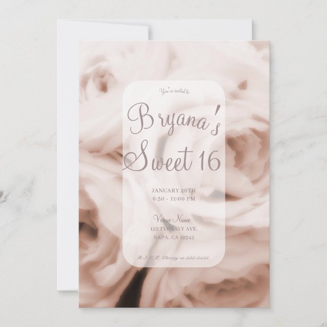 Creamy Soft Blush Pink Roses Elegant Sweet 16  Invitation (Front)