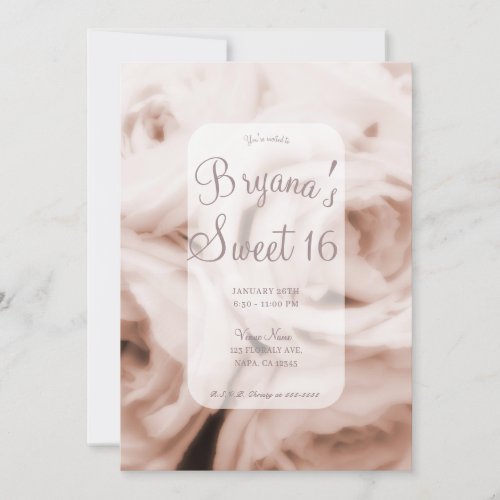 Creamy Soft Blush Pink Roses Elegant Sweet 16  Invitation