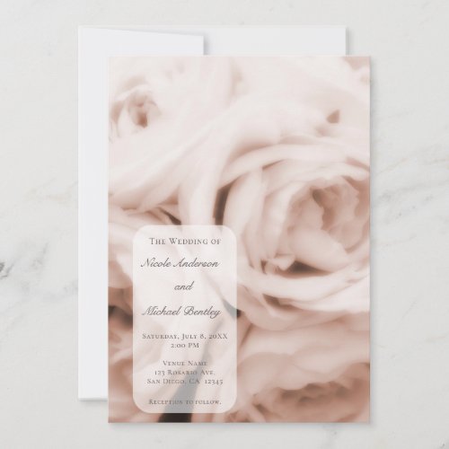 Creamy Soft Blush Pink Roses Elegant Wedding   Invitation