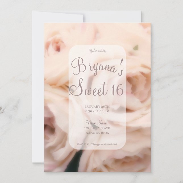 Creamy Soft Pink Peach Roses Elegant Sweet 16  Invitation (Front)