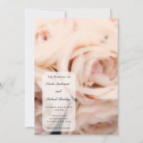 Creamy Soft Pink Peach Roses Elegant Wedding   Invitation