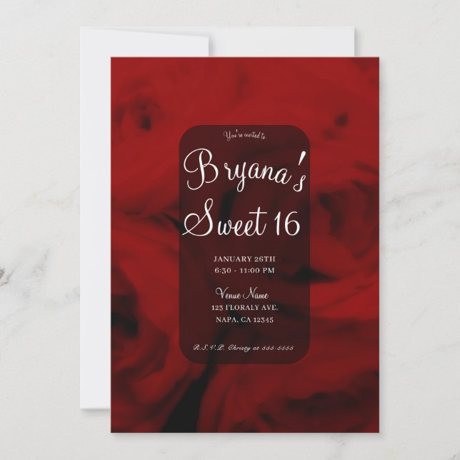 Creamy Soft Red Roses Sweet 16 Birthday Party   Invitation (Front)