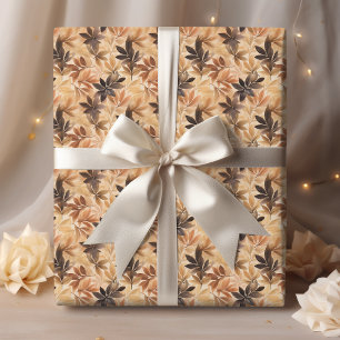 Creamy Tan, Brown Autumn Leaves Watercolor Pattern Wrapping Paper