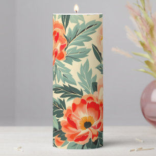 Creamy Vintage Peach Blossom Watercolor Pillar Candle