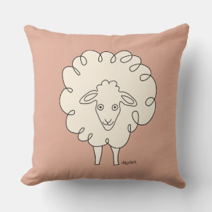 Creamy Whimsical Sheep Throw Pillow