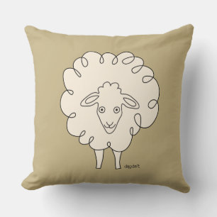 Creamy Whimsical Sheep Throw Pillow