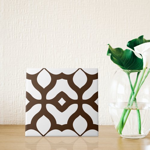 Creamy White and Brown Moroccan Boho Chic Pattern Ceramic Tile