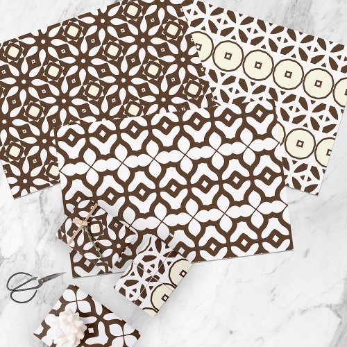 Creamy White and Brown Moroccan Mosaic Patterns Wrapping Paper Sheets