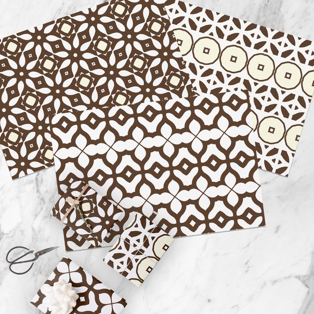 Creamy White and Brown Moroccan Mosaic Patterns Wrapping Paper Sheets (Creator Uploaded)