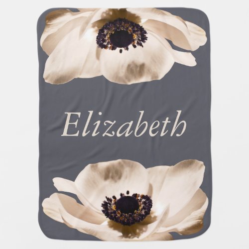 Creamy White Anemone Flowers  Grey Swaddle Blanket