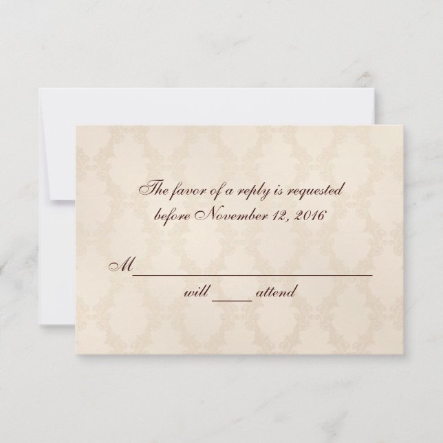 Creamy White Damask RSVP Card (Front)