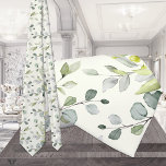 Creamy White Eucalyptus Greenery Wedding Neck Tie<br><div class="desc">Neck Ties for Tuxedo Royale by Leonbience. This tie features a solid color background with watercolor painted eucalyptus greenery.</div>