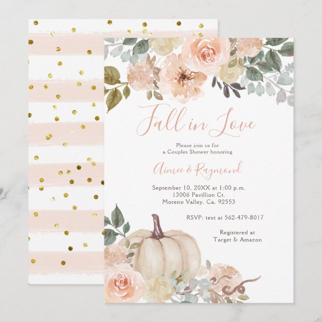 Creamy White Fall in Love Couple Shower Invitation (Front/Back)