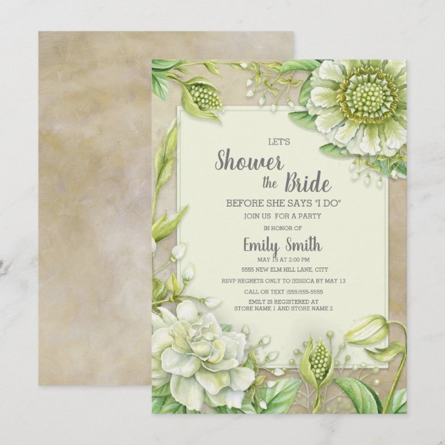 Creamy White Floral Greenery Rustic Bridal Shower Invitation (Front/Back)