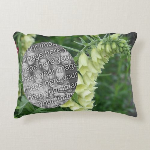 Creamy White Foxglove Flowers Add Your Photo Accent Pillow