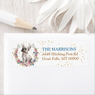 Creamy White French Bulldog Spring Flowers Wreath Label