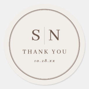 Creamy White Minimal and Chic Wedding Initial Classic Round Sticker