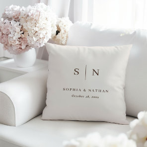 Creamy White Minimal and Chic | Wedding Monogram Throw Pillow