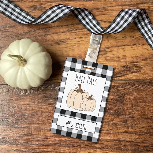 Creamy White Pumpkins Fall Generic Hall Pass Badge