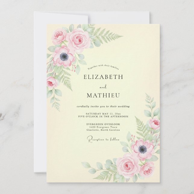 Creamy Yellow Fern Wedding Invitation (Front)