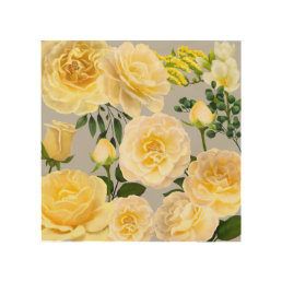 Creamy Yellow Roses Vintage Floral on Gray Wood Wall Art