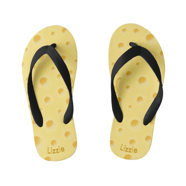 Creamy Yellow Swiss Cheese Cute Personalized Kid's Flip Flops (Footbed)