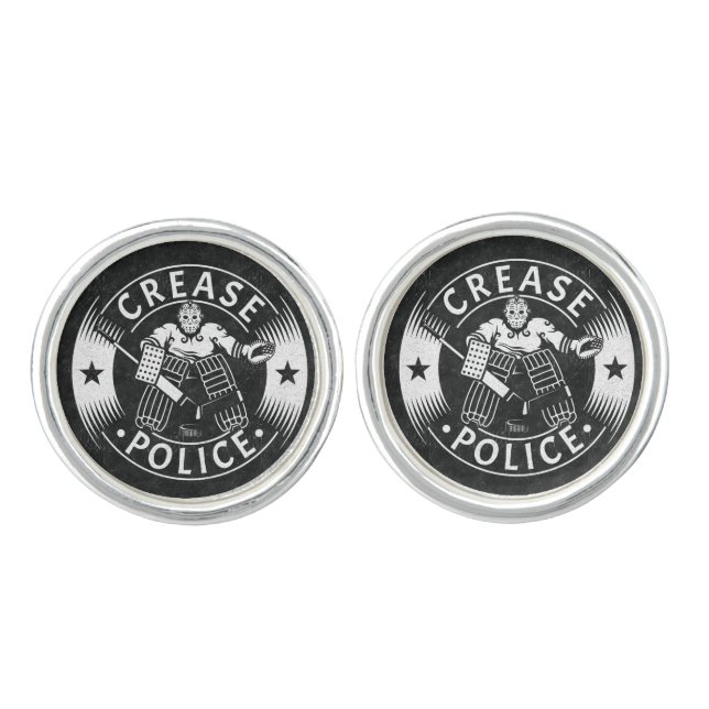 Crease Police Hockey Goalie Cufflinks (Front)
