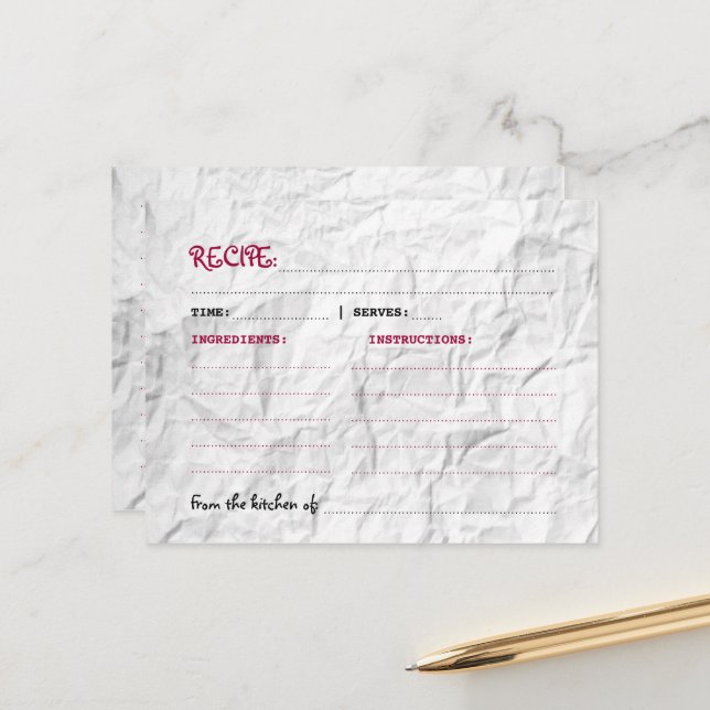 Creased Paper Recipe Postcard (Front/Back In Situ)