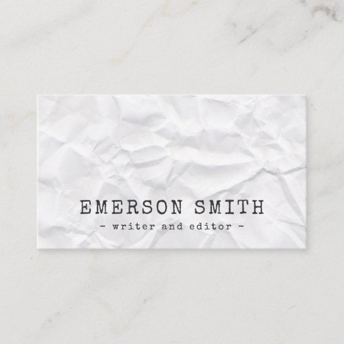 Creased white paper writer editor professional business card
