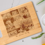 Create 12 Family Photo Collage Etched Bamboo Wood Engraved Cutting Board<br><div class="desc">Create your own custom, personalized, beautifully crafted, monogram / initials / name monogrammed, beautiful elegant stylish typography / font / script, cool, twelve family photo collage, laser engraved etched bamboo wooden charcuterie board / cutting board, conditioned with oil, ready to use, and with rounded handle cut out. Simply add your...</div>