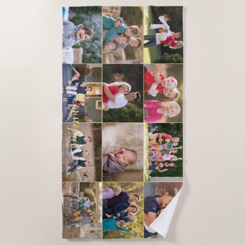 Create 12 Photo Collage Family Kids Monogrammed Beach Towel