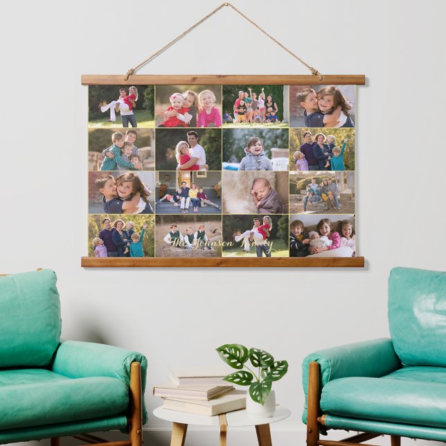 Create 16 Photo Collage Family Baby Monogrammed Hanging Tapestry (Create 16 Photo Collage Family Baby Monogrammed Hanging Tapestry)