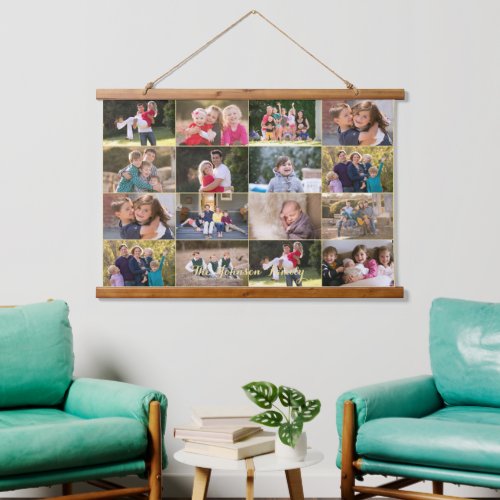 Create 16 Photo Collage Family Baby Monogrammed Hanging Tapestry