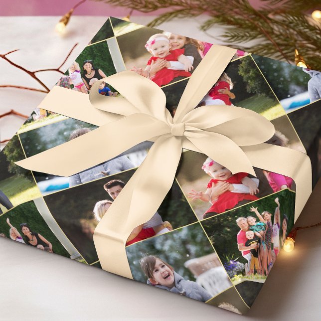 Create 5 Photo Collage Birthday Christmas Wedding Wrapping Paper (Create Custom 6 Photo Collage Red Gold Christmas Wrapping Paper)