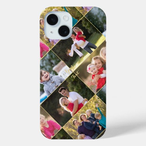 Create 5 Photo Collage Family Kids Monogrammed iPhone 15 Case