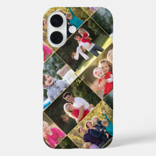 Create 5 Photo Collage Family Kids Monogrammed iPhone 16 Case
