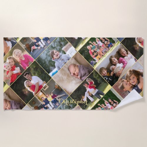 Create 9 Photo Collage Family Kids Monogrammed Beach Towel