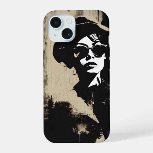 Create a black and white Banksystyle graffitistyle iPhone 15 Case