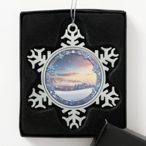 Create a breathtaking snowy round png border snowflake pewter christmas ornament