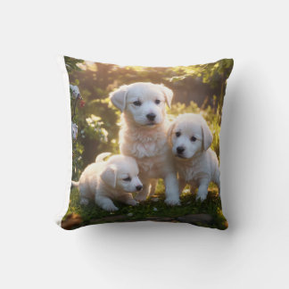 Create a cartoon image of a group of dogs playing throw pillow