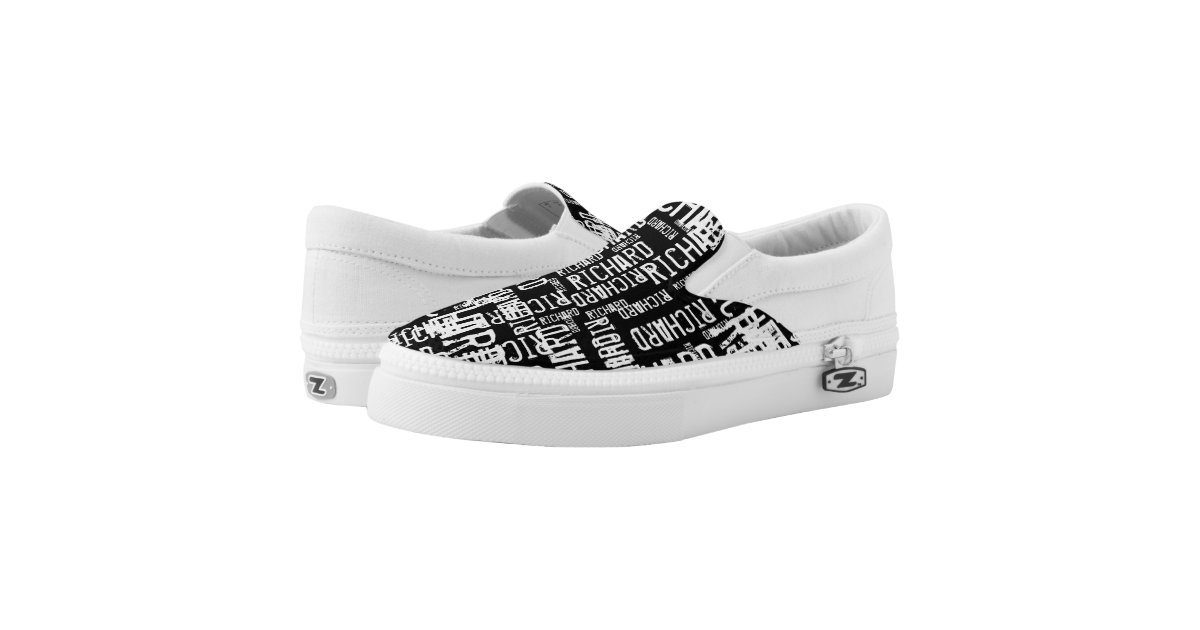 create a cool black-and-white typography Slip-On sneakers | Zazzle