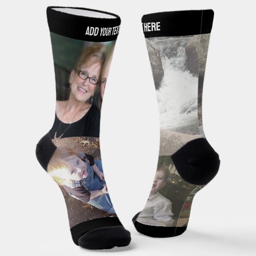 Create a Custom 4 Photo Collage with Text on Top S Socks