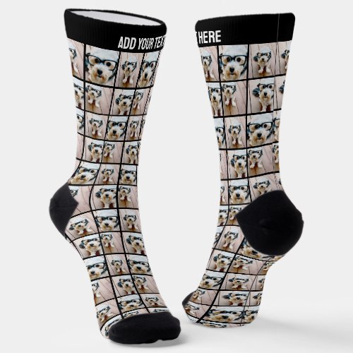 Create a Custom 4 Photo Collage with Text on Top Socks