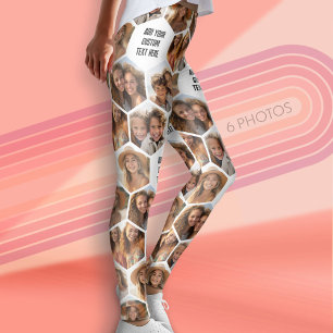 Create a Custom 6 Photo Collage Honeycomb - text Leggings