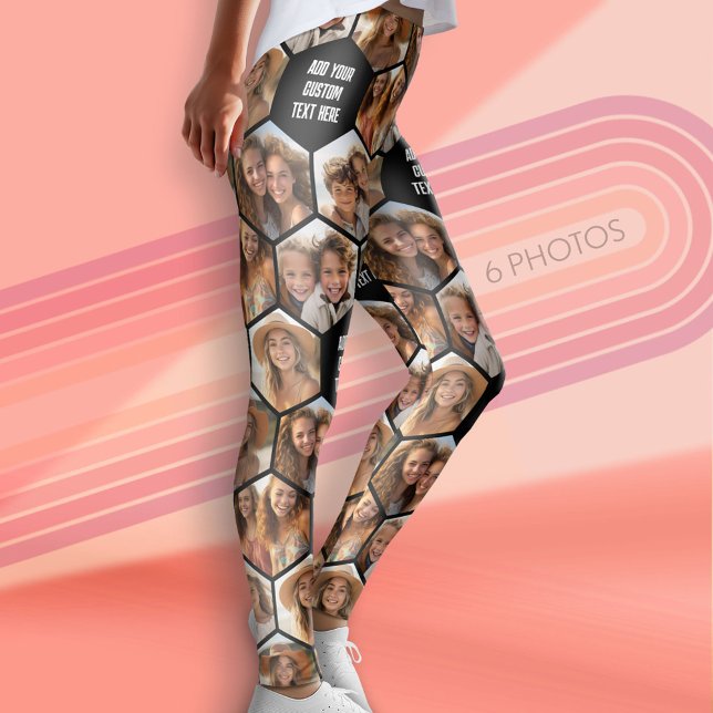 Create a Custom 6 Photo Collage Honeycomb - text Leggings (Custom Leggings with Photo Collage)