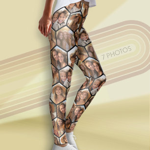 Create a Custom 7 Photo Collage Honeycomb Hexagon Leggings