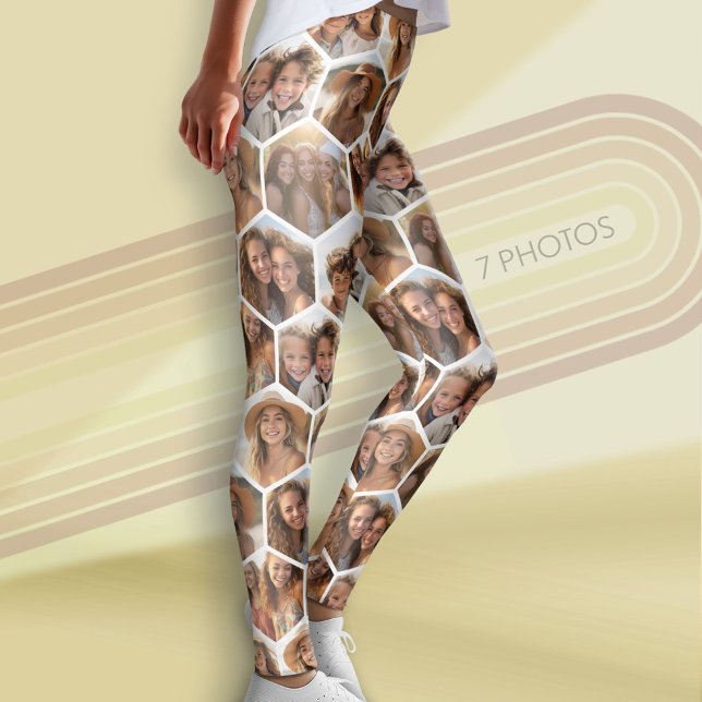 Create a Custom 7 Photo Collage Honeycomb Hexagon Leggings (Custom Leggings with Photo Collage)