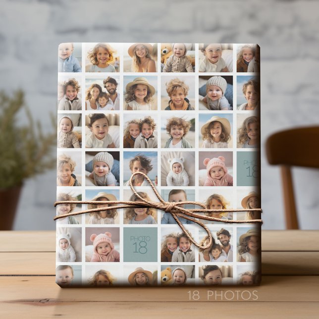 Create a Custom Photo Collage with 18 Photos Wrapping Paper (Custom Photo Wrapping Paper)
