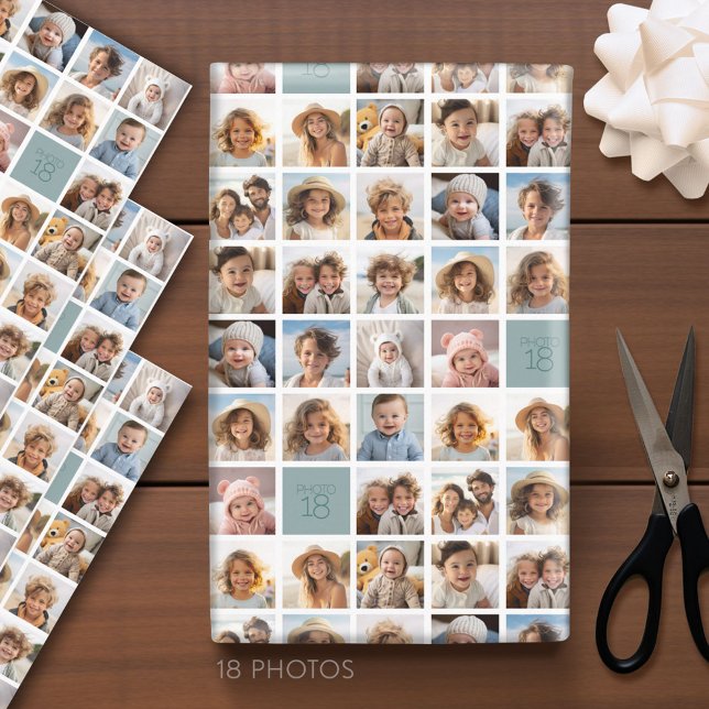 Create a Custom Photo Collage with 18 Photos Wrapping Paper Sheets (Custom Photo Wrapping Paper)